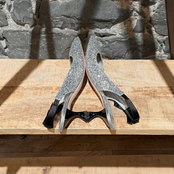 Miu Miu Silver Glitter Slingback Bow Pumps - Picture 13 of 13